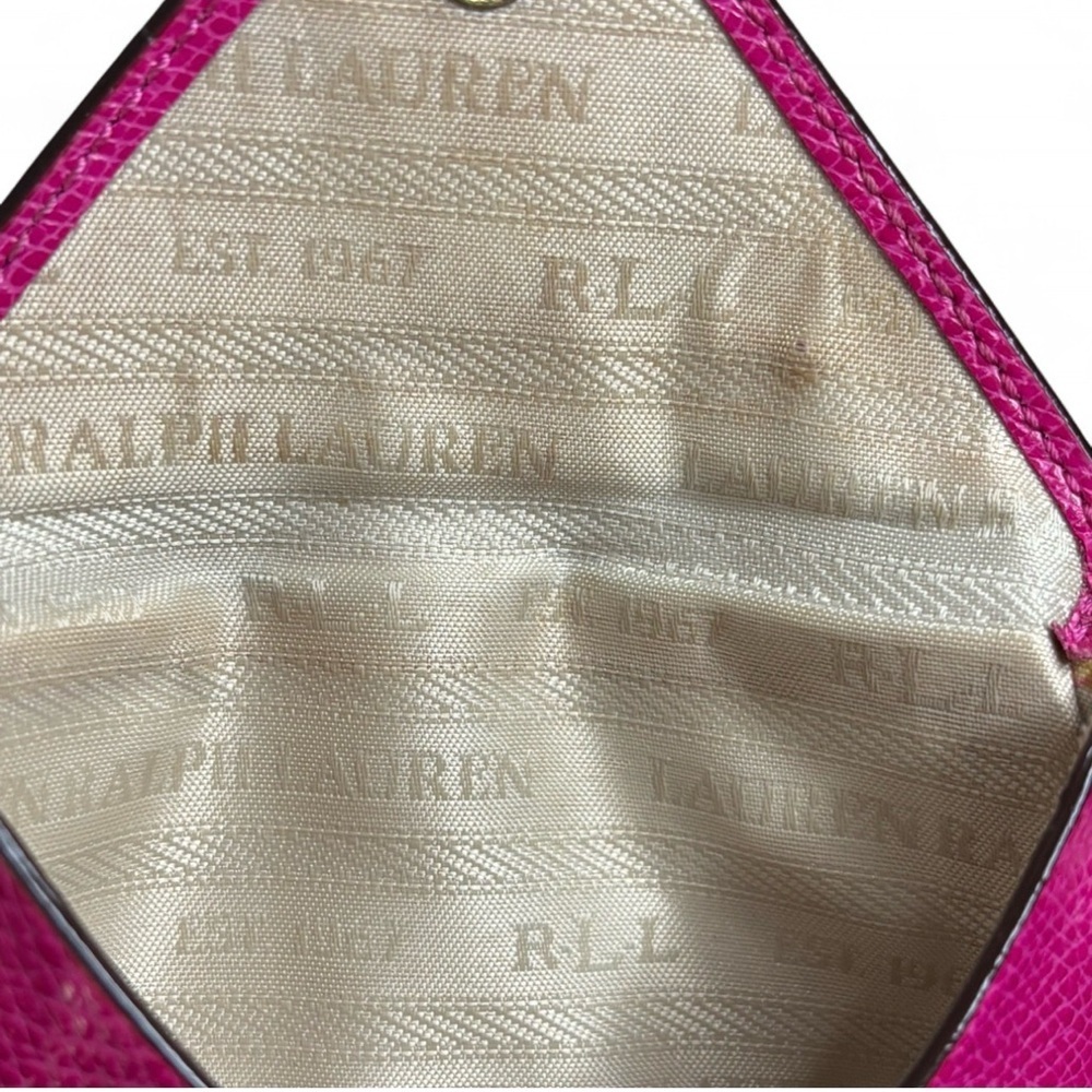 Ralph Lauren RLL Hot Pink Leather Envelope Card Case Mini Wallet - Picture 3 of 4